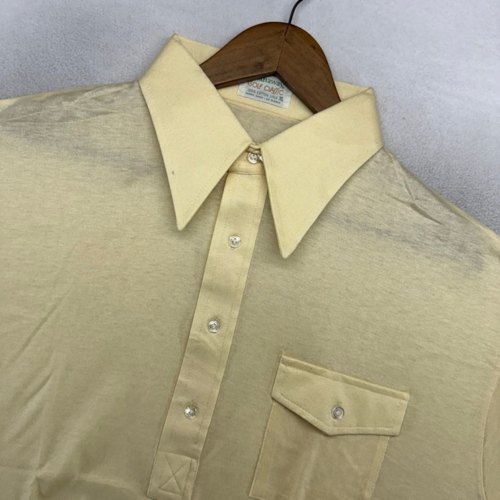 Vintage Hathaway Polo Shirt men's XL Cream Knit Golf Cotton Lisle Point 70s NEW